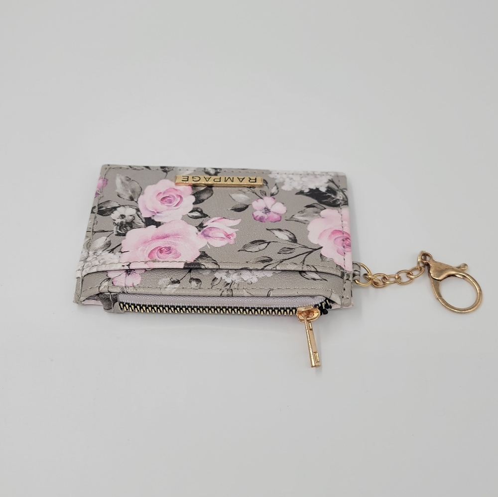 Rampage Floral Gray & Pink Card Holder Keychain ID Card Holder Zip Up Coin Purse - Picture 7 of 11